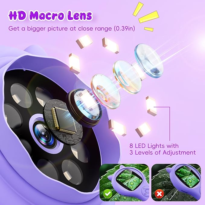 Microscope for Kids - Mini Pocket Handheld Microscope for Toddlers-STEM Educational Science Kit Toys for Christmas Birthday Gifts Toys for 5 6 7 8 9 10 11 12 Year Old Girls（Purple）