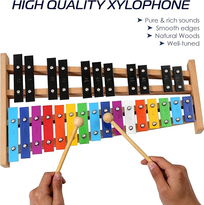 MINIARTIS Glockenspiel Xylophone | Full Size Glockenspiel Xylophone 27 Note Colorful Metal Keys for Adults & Kids | Percussion Musical Instrument Includes 2 Wooden Beaters, Songbook and Carry Case
