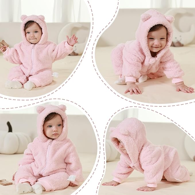 Newborn Baby Bear Outfit Suit Girls Boys Fleece Jumpsuit Romper Hooded Winter Snowsuit Clothes