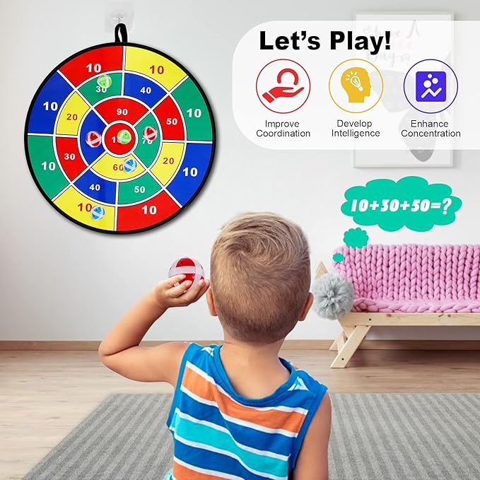 Kids Dart Board Game Set-29 inchs, Board Games with 16 Stick Balls, Summer Indoor Outdoor Toys Games for Kids Ages 4-8, Birthday Party Games Yard Toys for Kids Ages 3 4 5 6 7 8 9 10 11