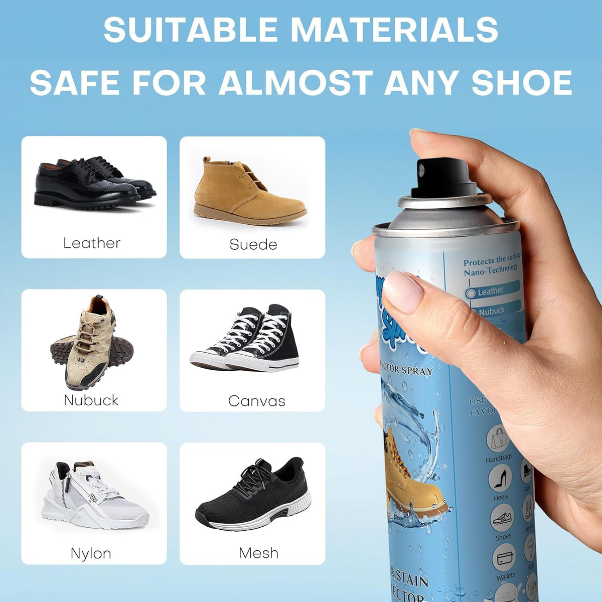 etching Shoe Protector Spray, Suede Protector Spray, Rain & Stain Waterproof Protection for Shoes, Boots, Handbags, Purses, Suede, Leather, Canvas, Nubuck, Fabric, Nylon, 10.15Oz