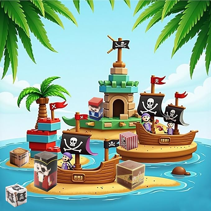 Magnetic Blocks Pirate Ship Magnet Cubes 100Pcs Montessori Building Block Sets STEM Sensory Construction Toys for Boys Girls Ages Kids 3-12 Birthday Party Gifts
