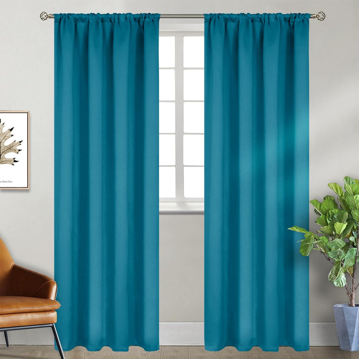 BGment Peacock Blue Blackout Curtains 90 Inch Length for Living Room - Thermal Insulated Drapes with Rod Pocket Darkening Privacy for Bedroom Dining, 52 x 90 Inch, 2 Panels