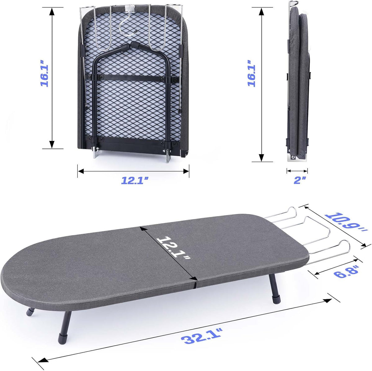 Tabletop Ironing Board with Iron Rest, Metal Mesh Panel Mini Ironing Board with Heat Resistant Cover, Portable Small Iron Board Foldable for Dorms, Apartment and Travel, 32" x12'', Black