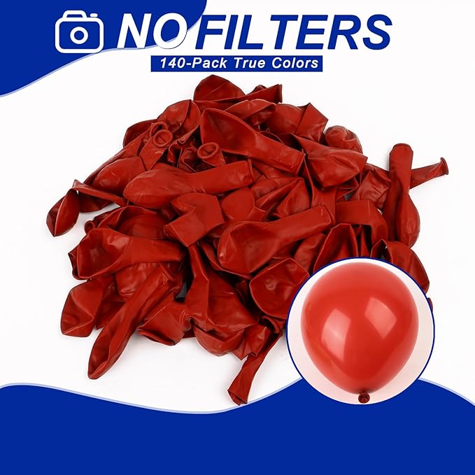 140pcs Ruby Red Round Balloons Different Sizes 18 12 10 5 Inch Latex Balloons for Arch Decoration Party Balloon Kit for Graduation Birthday Party Wedding Balloon Baby Shower Decoration