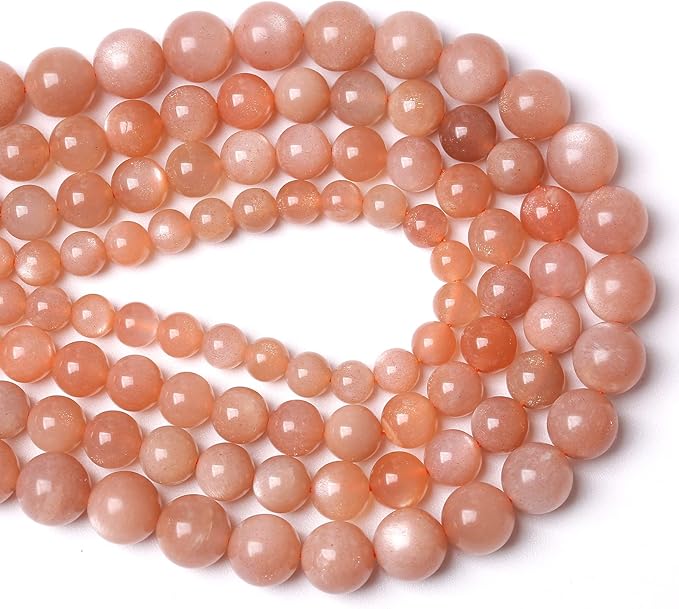 36pcs 10mm 7A Natural Orange Sunstone Round Loose Spacer Beads for Jewelry Making DIY Bracelets Necklaces Healing Energy Stone Beads (10mm, 7a Suntone)