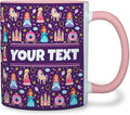 Personalized Mug for Kids - Princesses - Custom Name/Text, Ceramic Hot Chocolate/Cocoa/Coffee Cup for Girls, Birthday/Christmas/Holiday Gift - 11 oz, Pink Handle