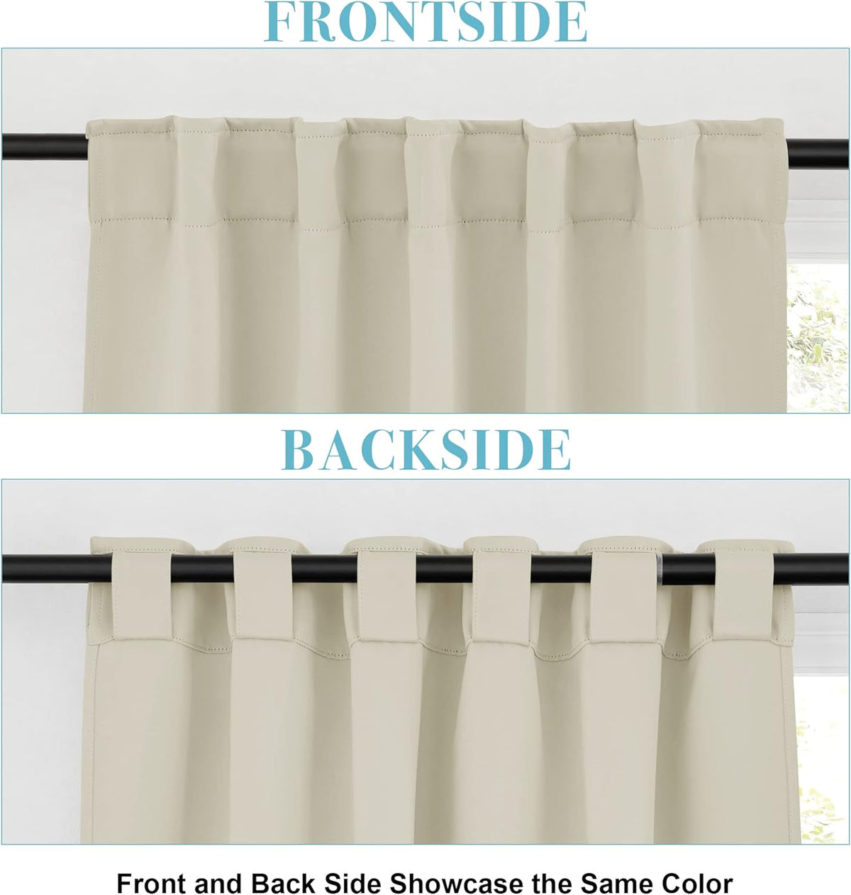 RYB HOME Blackout Curtains for Living Room, Back Tab & Rod Pocket Top Insulating Window Decor for Bedroom Dining Classroom Home Office, W 62 x L 63, Beige, 2 Panels