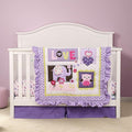 Brandream Crib Bedding Set 3 Pieces Purple Baby Girls Cotton Patchwork Flowers Elephant Owl Nursery with Ruffle Design, Princess Lovely Cute Breathable Healthy