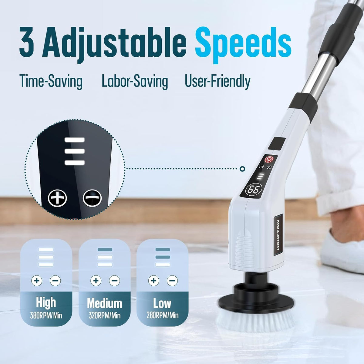 Electric Spin Scrubber, Cleaning Brushes for Household Use with 8 Replaceable Brush Heads, Power Scrubbers for Cleaning Bathroom, Extension Bath Brush Long Handle for Shower, Tub, Kitchen, Tile, Floor