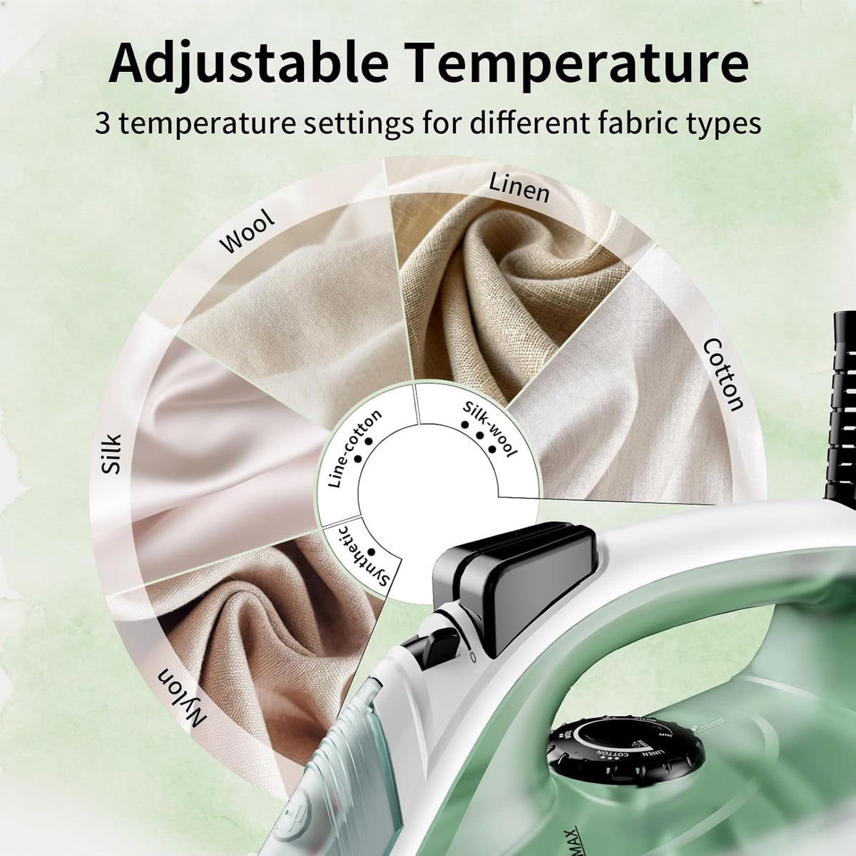 Martisan 2000W Powerful Steamer, Steam Iron for Clothes, Non-stick Soleplate, 4-in-1 Iron, Anti Drip, Fast Heating, Adjustable Temperature, Spray & Burst Steam, Green