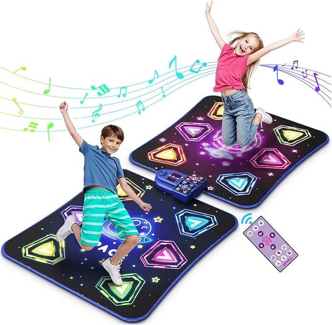 Dance Mat Toys for 3-12 Year Old Kids, Kids Dance Mat with Light-up 12-Button Bluetooth & 6 Modes, 2 Player Electronic Dance Pad Toys, Birthday Xmas Gifts for 3 4 5 6 7 8 9 10+ Year Old Girls Boys
