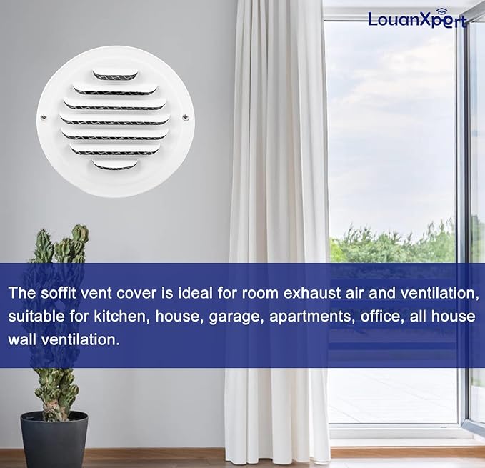 4 Inch Round Air Vent Covers,LouanXpert Stainless Steel Soffit Vent Covers Louvered Grille Cover Vent Flat Ducting Ventilation Air Outlet with Built-in Fine Mesh for House,Garage, RV(100mm - 2PCS)