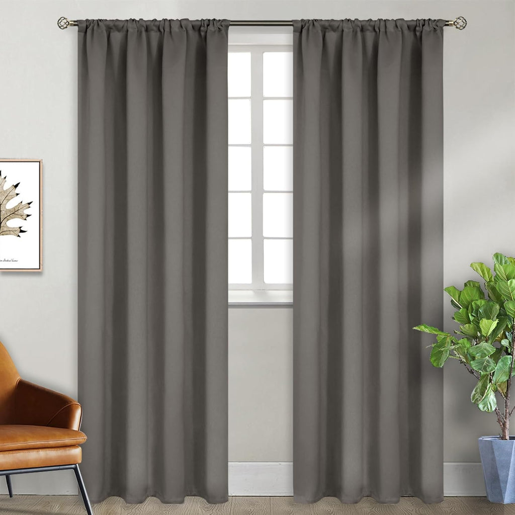 BGment Rod Pocket Blackout Curtains for Bedroom - Thermal Insulated Room Darkening Curtain for Living Room, 52 x 84 Inch, 2 Panels, Grey