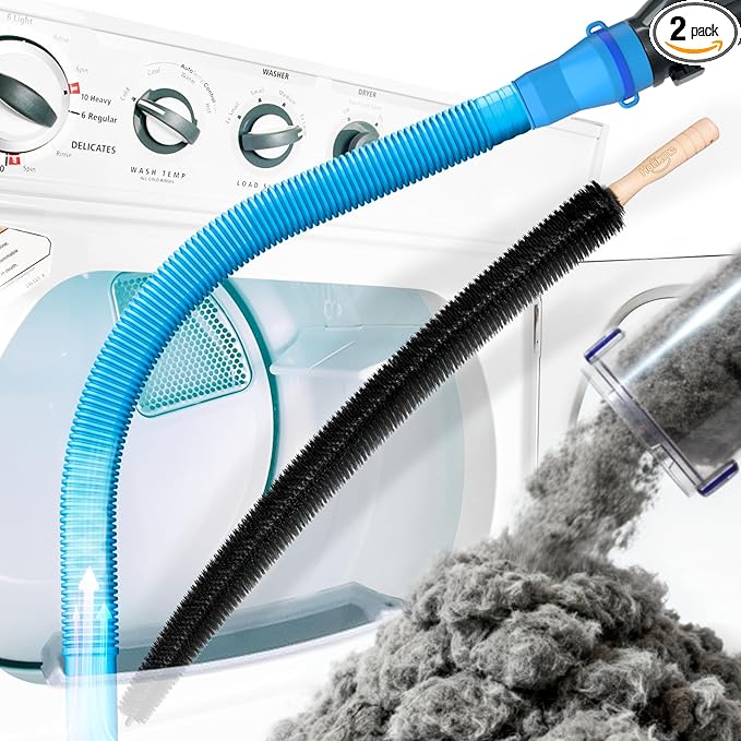Holikme Dryer Vent Cleaner Kit 2 Pieces - Upgraded Dryer Lint Screens Cleaner Brush Part,Compatible with Most Vacuum Cleaner,Vacuum Hose Attachment & Refrigerator Coil Brush,Quickly Lint Remove,Blue