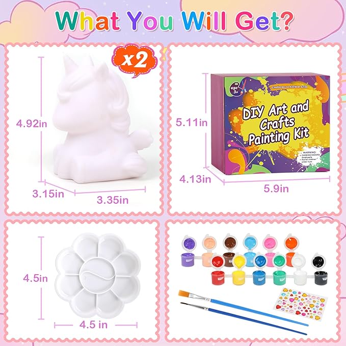 dededa 2Pcs Paint Your Own Unicorn Night Light Art Kit, Arts and Crafts for Kids Ages 4-8,Unicorn Toys Unicorns Gifts for Girls Ages 6-8 Painting Kit for Kids 4 5 6 7 8 9 10 11 12+