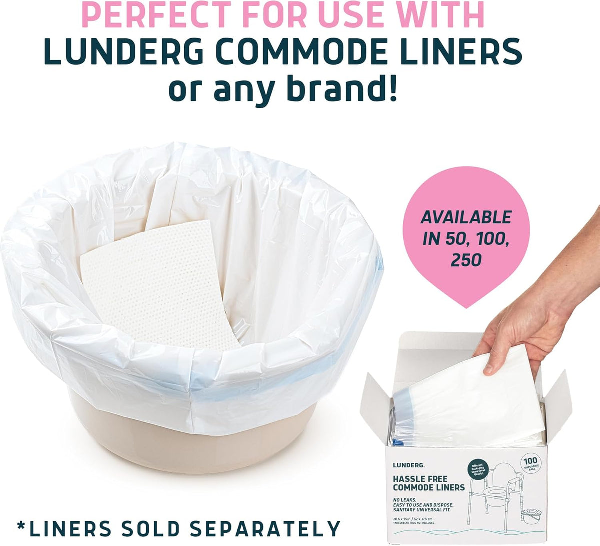 Lunderg Rose Scented Super Absorbent Commode Pads - Medical Grade Value Pack 250 Count - for Disposable Bedside Commode Liners, Adult Chairs, Portable Buckets & Camping Toilet Bags - Light Scent