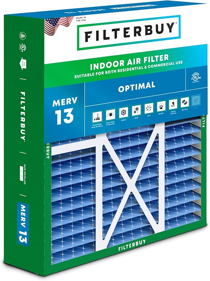 Filterbuy 22x24x5 Air Filter MERV 13 Optimal Smoke & Allergy Defense (1-Pack), Electrostatic Pleated HVAC AC Furnace Filters for Amana, Goodman, and Five Seasons (Actual Size: 22.06 x 23.94 x 5.25)
