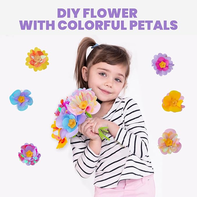 windpaint DIY Fabric Flower Bouquets Toys Accessories, DIY Craft Kits Flowers Accessories for Toddler Kids,Birthdays Gifts (Colorful)