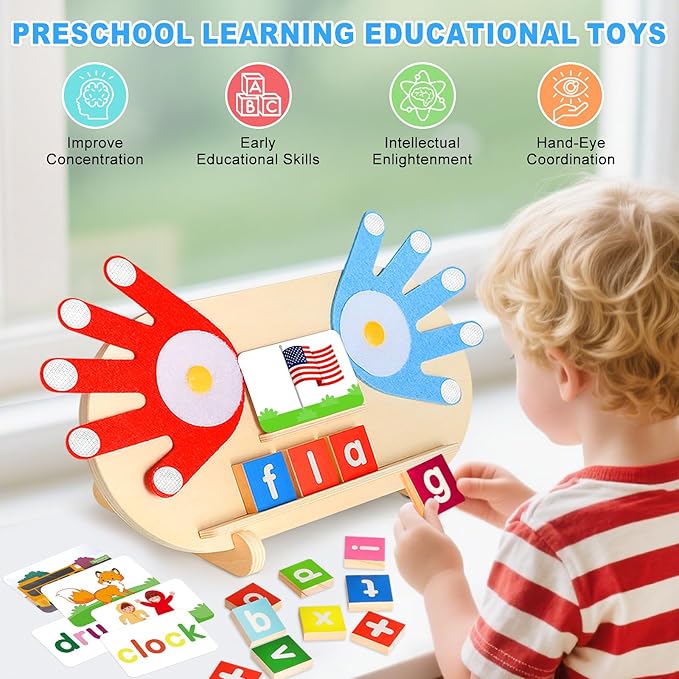 2 in 1 Wooden Montessori Toys for Kids - Number Counting Blocks & ABC Game Toys for 3-5, Preschool Educational Learning Toys for Toddlers 4-6, Birthday Christmas Stocking Stuffers Gifts for Boys Girls