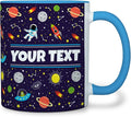 Personalized Mug for Kids - Outer Space - Custom Name/Text, Ceramic Hot Chocolate/Cocoa/Coffee Cup for Boys/Girls, Birthday/Christmas/Holiday Gift - 11 oz, Light Blue Handle