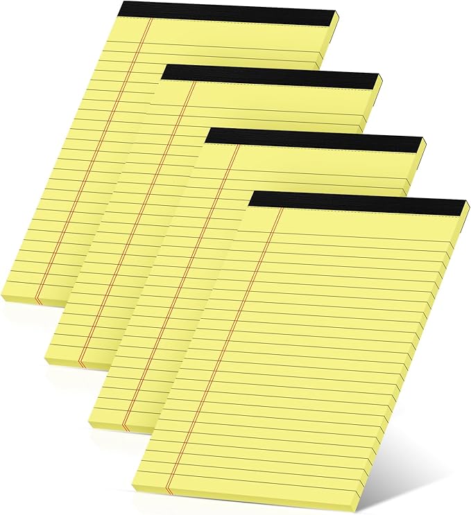 Legal Pads 5x8 Inch, 4 Pack, Narrow Ruled, 5x8 Yellow Legal Pad, Mini Double-Sided Printing Notepad Perforated Note Pads 5x8" Lined Paper, Lined Writing Pads for Office Home School, 30 Sheet/Pad