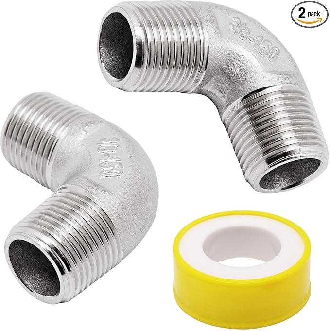 3/8" x 3/8" NPT 90 Degree Elbow 304 Stainless Steel Pipe Fittings Male Threaded Coupler, 2 Pack