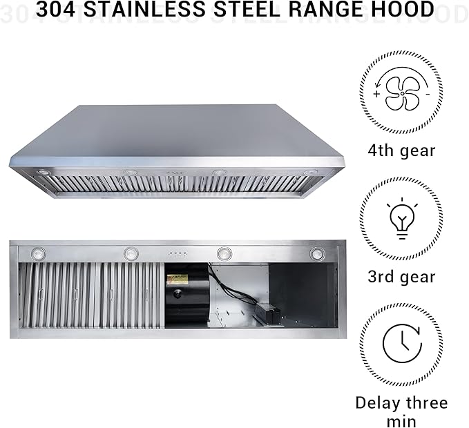 CHETTO C Stainless Steel Range Hood Cover with 4-Speed Vent Hood Insert Custom Handcrafted Metal Kitchen Fan with Towel Rack LED Light 60"W x24"D x51"H White Wall Mount