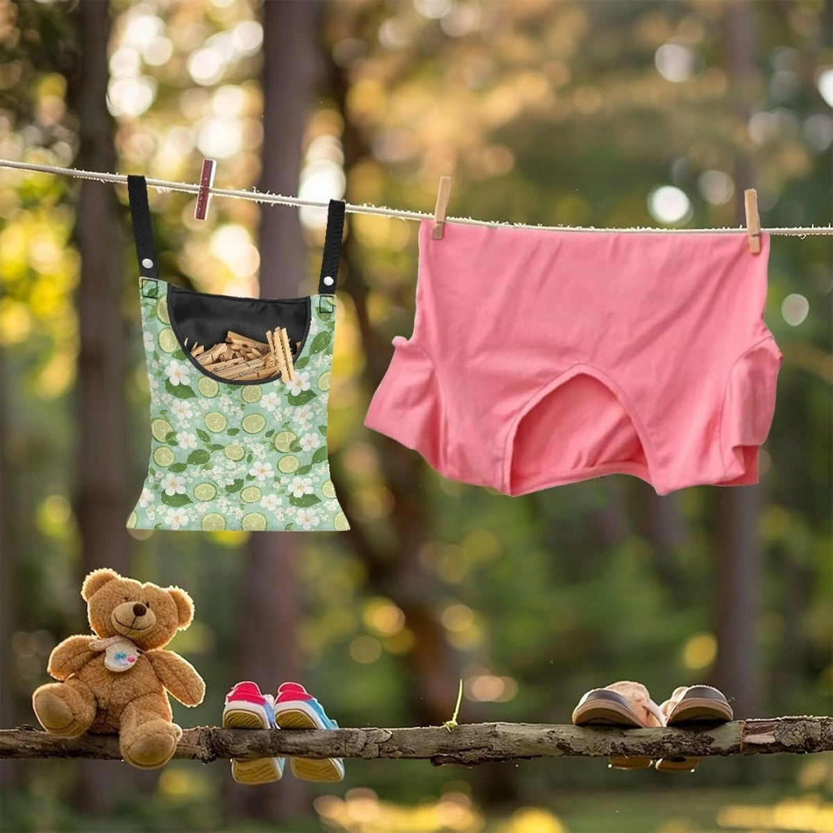 Clothespin Bag for Outdoor Laundry Clothesline and Clothes Pin Holder Clothespin Bag for Clothes Pins Heavy Duty Outdoor Use - Lemons