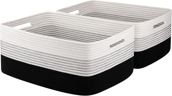 Large Storage Basket for Organizing, Woven Rope Basket for Shelves, Closet Organizer Bins for Clothes, Blanket, Toys, Baby Nursery Storage, 17.7" x 13" x 7.87", 2 Packs Gradient Black