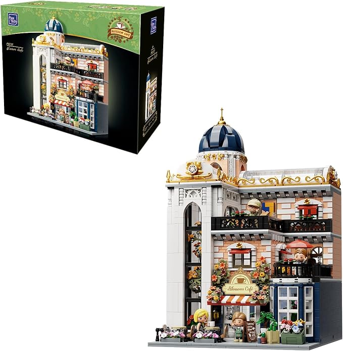 PANTASY Blossom Café Modular Building Set, 3-Story European Glasshouse Landmark with Café, Art Gallery & Floral Atrium, Collectible Architecture Model Kit for Adults, Creative Display Blocks