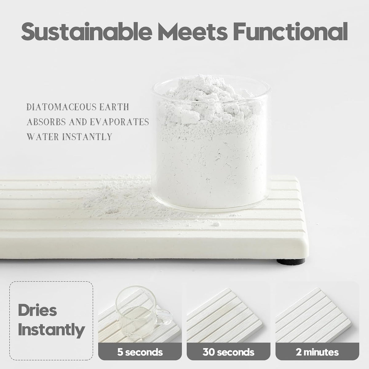 2PCS Water Absorbing Stone Drying Tray Mat For Bathroom Sink & Kitchen Counter Faucet Organizer Decor, Quick Dry Dish Soap Dispenser Sponge Holder, Vanity Sink Caddy Bar Coaster,White-8"*3.8"