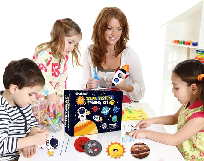 CiyvoLyeen Space Sewing Kit for Kids Solar System DIY Activity Kids Felt Craft Supplies for 7 8 9 10 11 12 Girls and Boys Educational Beginners Sewing Set of 11