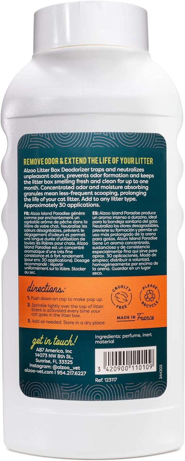 ALZOO Cat Litter Deodorizer, Concentrated Granules Absorb & Help Neutralize Odors, 100% Plant-Based Active Ingredients, Up to 30 Uses, Island Paradise Scent, 26.6 Oz., Pack of 2