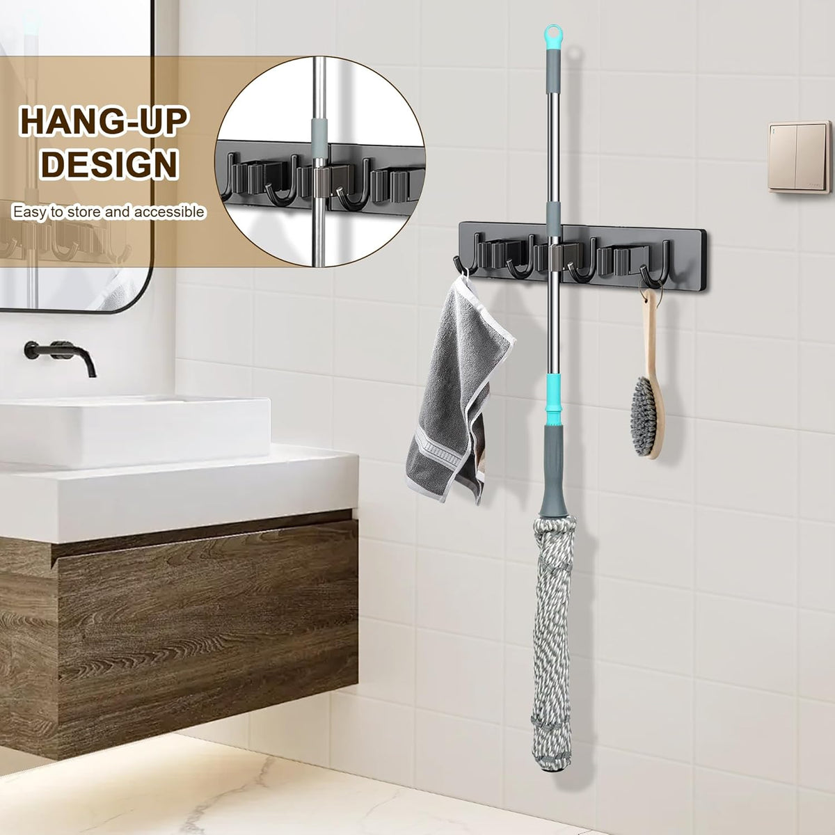 Self Wringing Mop with Bucket- Easy Squeeze Twist Mop with 52.5 Inch Long Handle, Heavy Duty for Hardwood, Tile, Vinyl & Laminate Floors (Gray+White)
