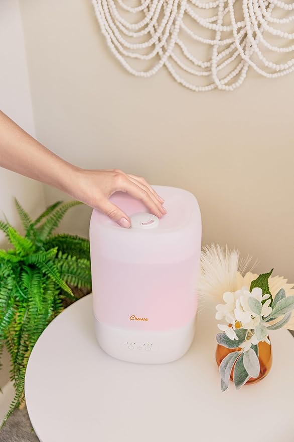 Crane Ultra-Quiet 3-in-1 Humidifier for Baby with Essential Oil Tray, 7-Color Sleep Light, 1 Gallon Top-Fill Tank, Ideal for Bedroom