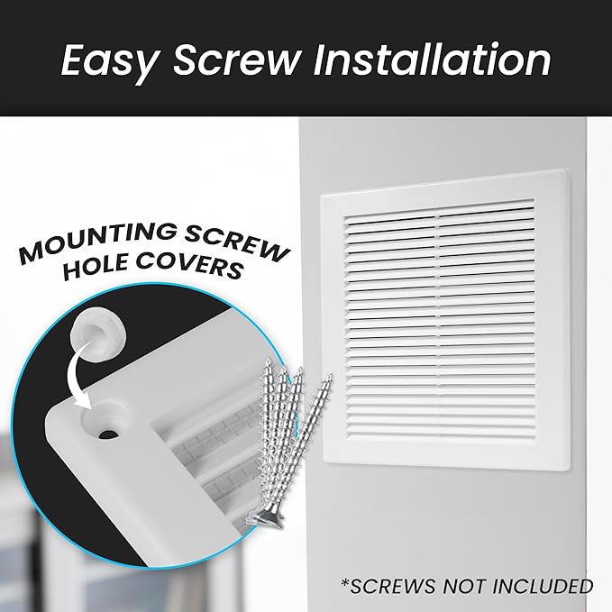 Repa Market 4 x 4 Inch (Outer) White Square Air Vent Cover - Pack of 2 Plastic Fresh Air Intake Vent - AC Cover with Nylon Mesh Screen, Wall, Ceiling HVAC Return Air Register, Modern Soffit Vents