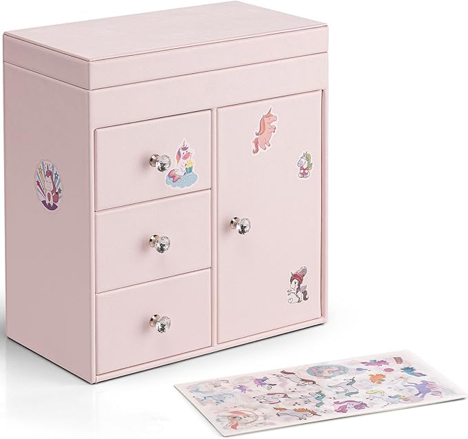 Vlando Musical Jewelry Box for Girls, Large Kid Music Box with Ballerina for Birthday Bedroom Decor, 4 Layer Girl Jewelry Gifts for Girls Kids - Light Pink