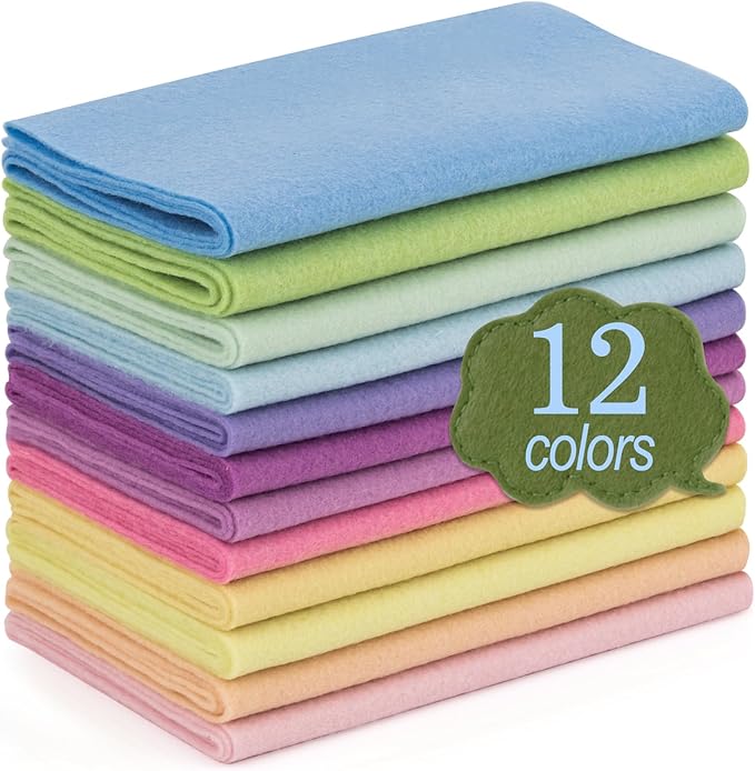 XSEINO 12 Rolls 8"x35" 1.4mm Thick Soft Felt Fabric Sheet 12 Assorted Macarone Series Colors Felt Pack for DIY Craft Sewing Squares Nonwoven Patchwork