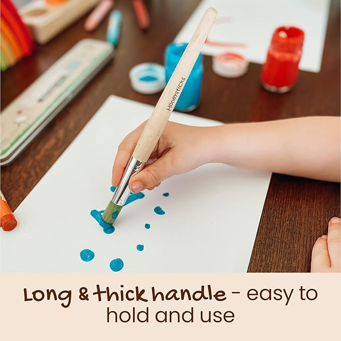 Honeysticks Jumbo Paint Brush Set - 3 Pack. Jumbo Paint Brushes for Kids with a Large Wood Handle for Easy Grip. Perfect for Toddler and Preschool Painting. Handy Storage Container. Vegan.