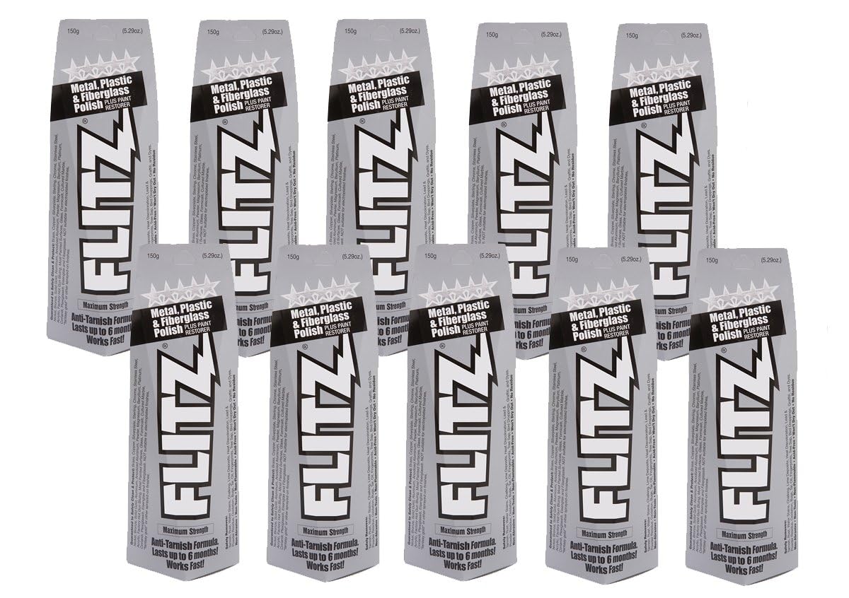 Flitz Multi-Purpose Metal Polish Paste - 5.29oz Tube of USA-Made Chrome Polish - Works on Stainless Steel, Aluminum, Plastic, Jewelry and Cars - Non-Abrasive Cleaner & Rust Remover (10 Pack)