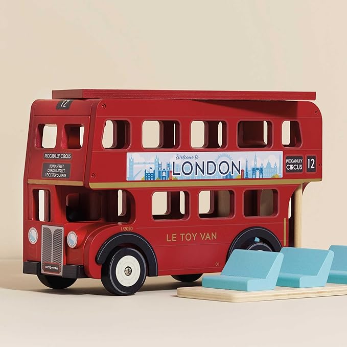 Le Toy Van - Cars & Construction - London Double Decker Bus - Wooden Bus - Role Play Toy - Suitable for Girls & Boys Age 3+, Red