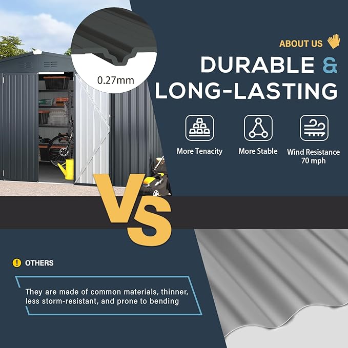 U-MAX Shed 10x10 Storage Shed, Large Metal Outside Garden Sheds & Outdoor Storage Clearance, Tool Shed Outdoor Storage Lockable for Backyard, Patio and Outside Use in Dark Grey