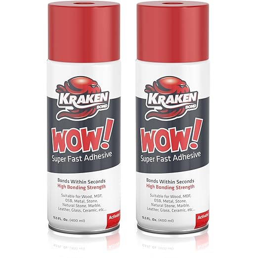 KRAKEN BOND Wow! Spray Adhesive Activator(2X13.5 Oz.) - Cyanoacrylate Super Glue Accelerator Spray for Plastic, Metal, Wood & PVC, CA Glue Activator | 2 Pack