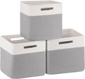 OIAHOMY Cube Storage Basket, 3-Pack Woven Cotton Rope Baskets for Storage, 11-Inch Cube Basket with Handles, Great for Shelves, Closets, Children's Toy Storage and Organization-White & Grey