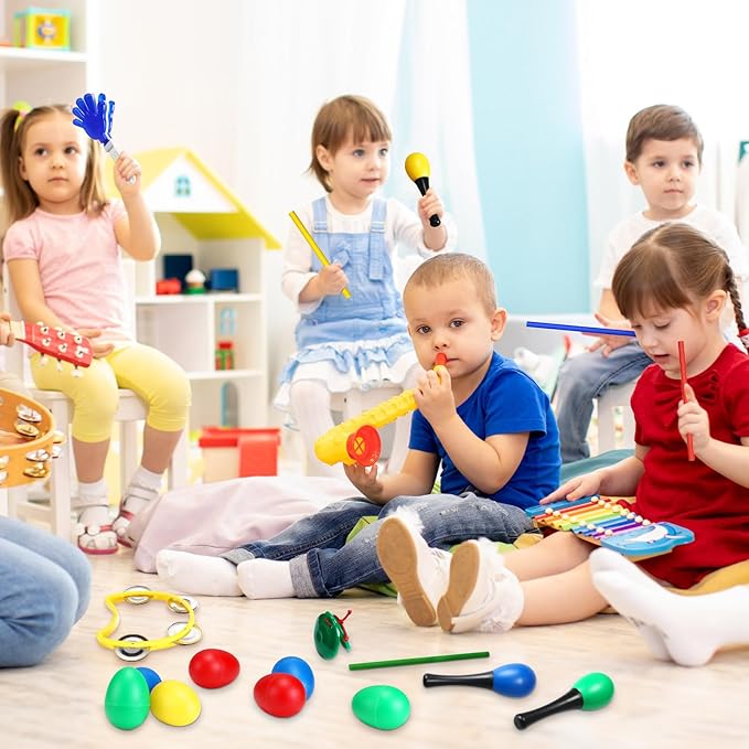 120 Pcs Maracas for Kids,Back to School Supplies Maracas Mexican Shaker Musical Instruments, Wrist Bells, Sand Hammers, Eggs Shakers, Castanets, Wooden Rhythm Sticks for Preschool