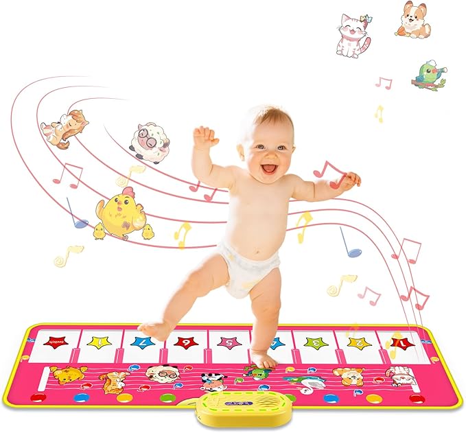 M SANMERSEN Piano Mat - Musical Keyboard Playmat 39.5" Electronic Music Animal Touch Play Blanket Funny Xmas Gift Toy for 1 2 3 Year Old (Pink)