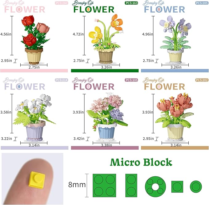 12 Pcs Flowers Bouquet Building Set,2531 Pcs Flower Botanical Collection Building Block Toy,Micro Plant for Home or Office Decor, Mother's Day Valentine Christmas Birthday Gifts for Adults,Girls