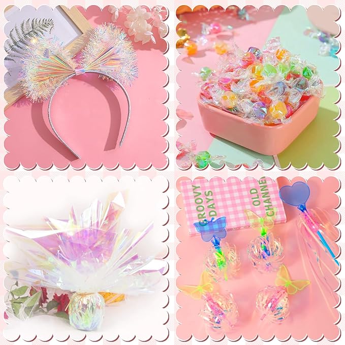 Cinvo 160 Sheets Rainbow Cellophane Sheets, 7.5x7.5 Inch Cellophane Wrap Paper, Cello Paper for Baking, Crafts, Party Favors, Candy Wrapping Plastic Sheets