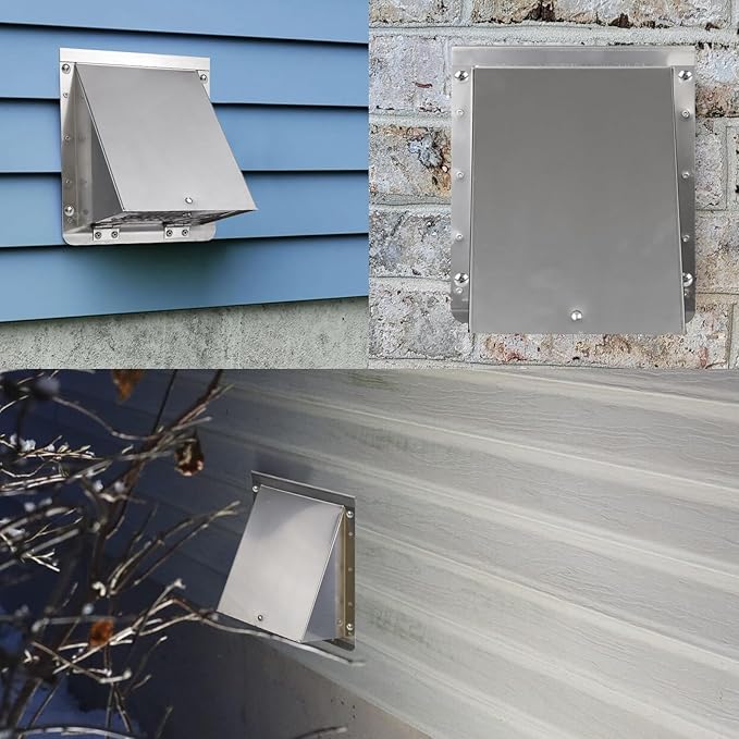 8 Inch Wall Vent,Hooded Wall Vent with Screen and Damper,Outdoor Wall Exhaust Vent Cover Exterior Wall Mount Cap for Kitchen Range Hood HVAC Duct Dryer Air Ventilation,Stainless Steel